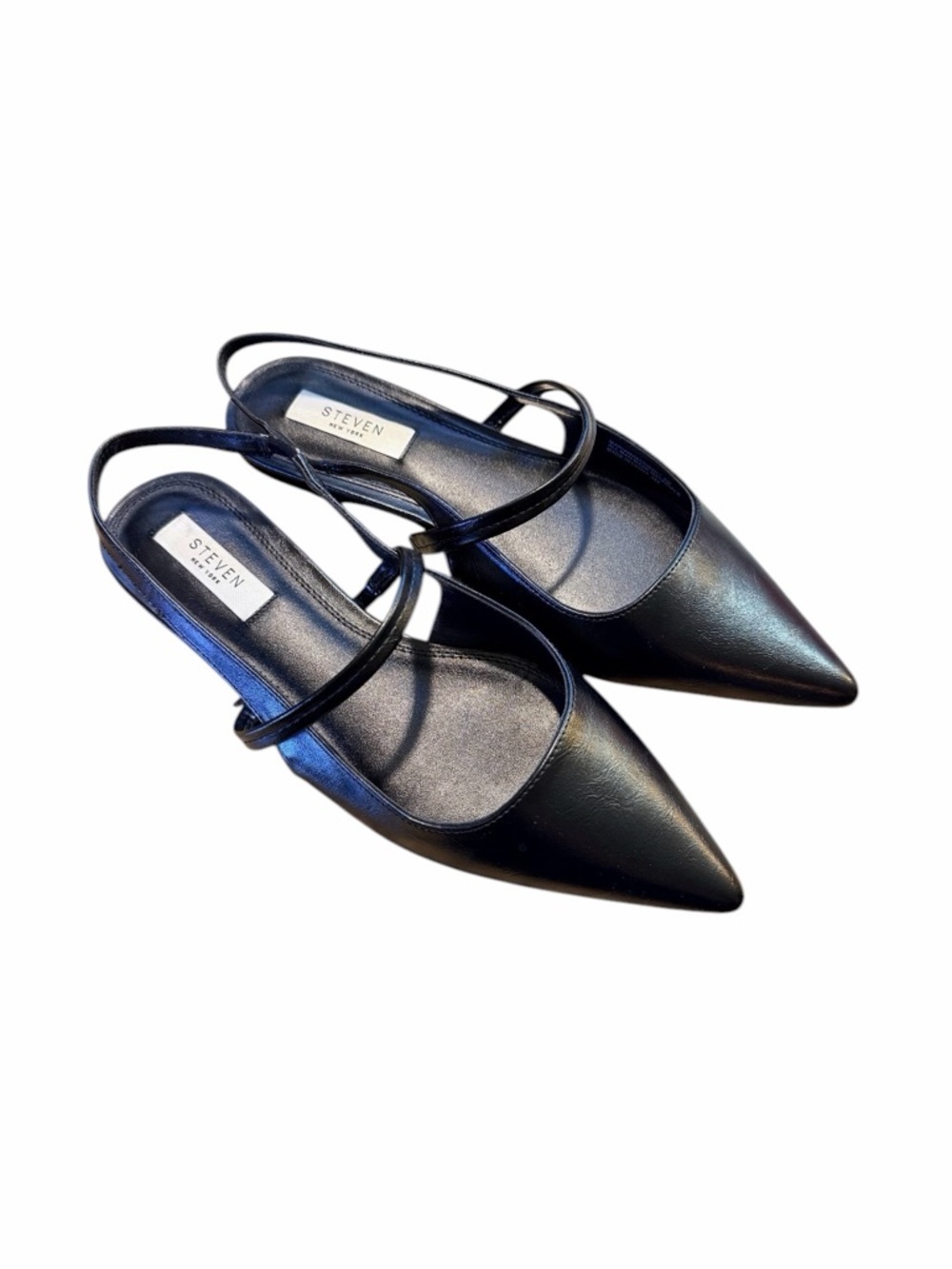 STEVEN NEW YORK Vegan Leather Black Pointed Slingback Flats Size 9 - Like New